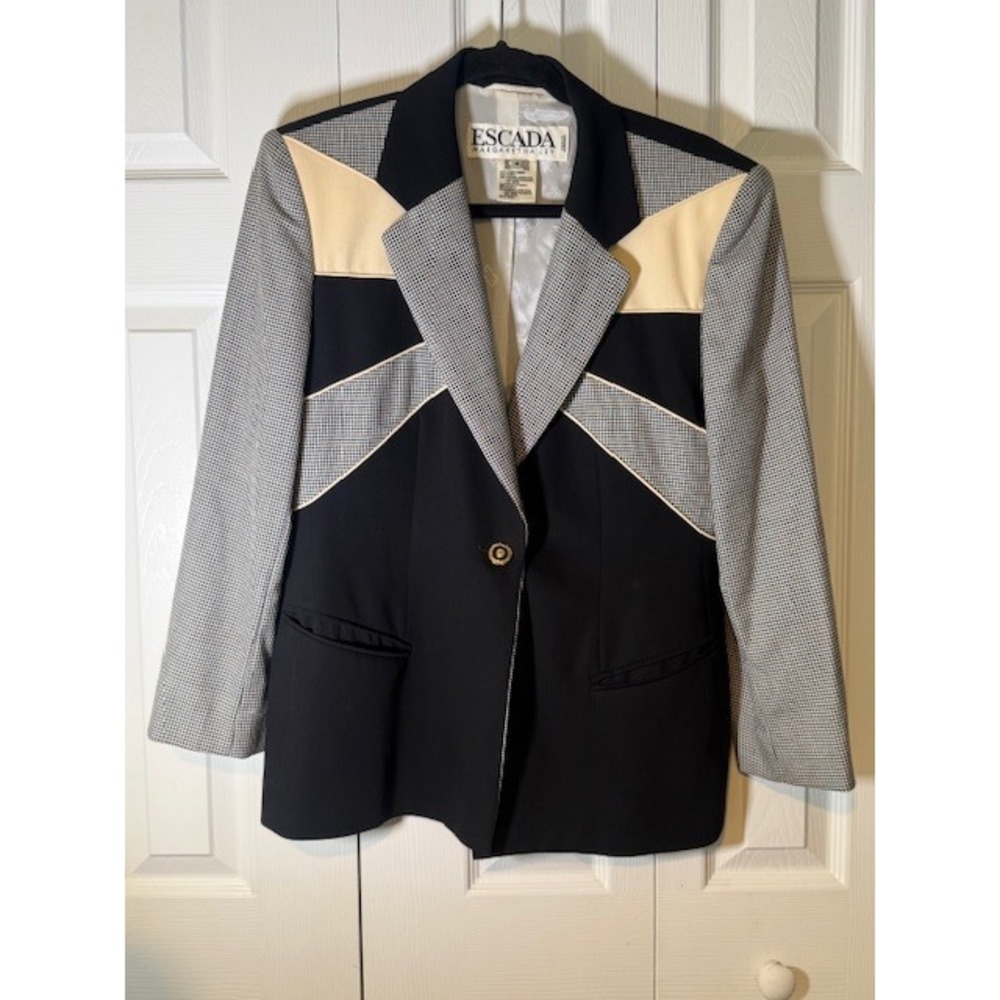 Escada Margaretha Ley Blazer 42/12 Colorblock Houndstooth Wool Germany VTG